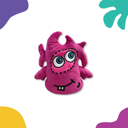 Award winning CwaZyBean Aliens Lagion Pink plush toy from CwaZyLeigh CreaTions with blue eyes on a white background