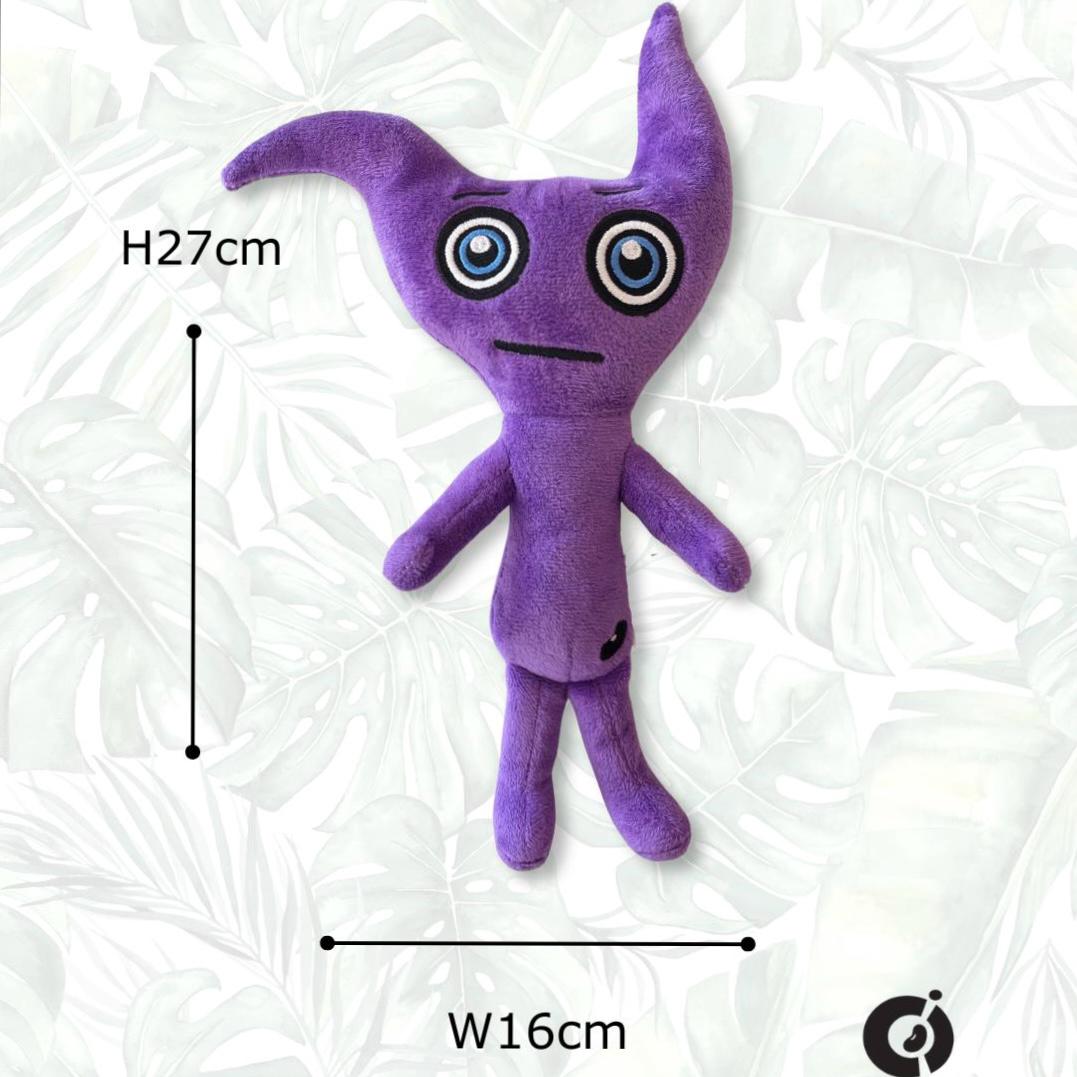 CwaZyBean Aliens Telapian Purple plush toy from CwaZyLeigh CreaTions with blue eyes on a white background, showing measurements.